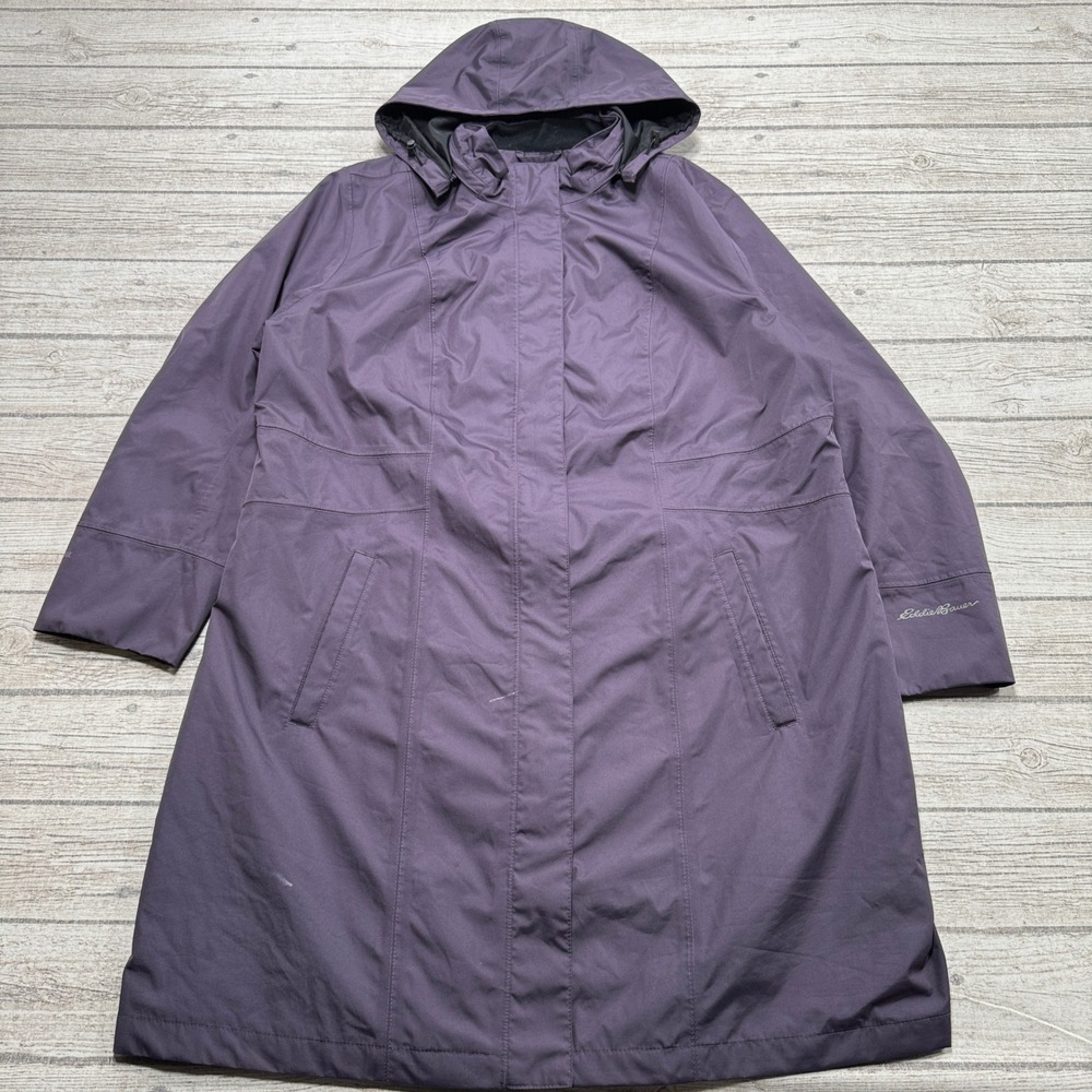 Eddie Bauer Rain Jacket Womens 2X Purple Insulated Waterproof Hooded Windbreaker